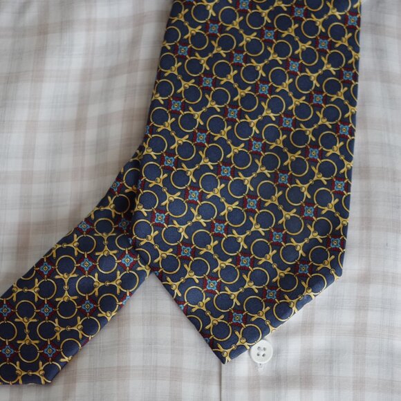 Fendi Navy Gold Red print Neck tie 57
